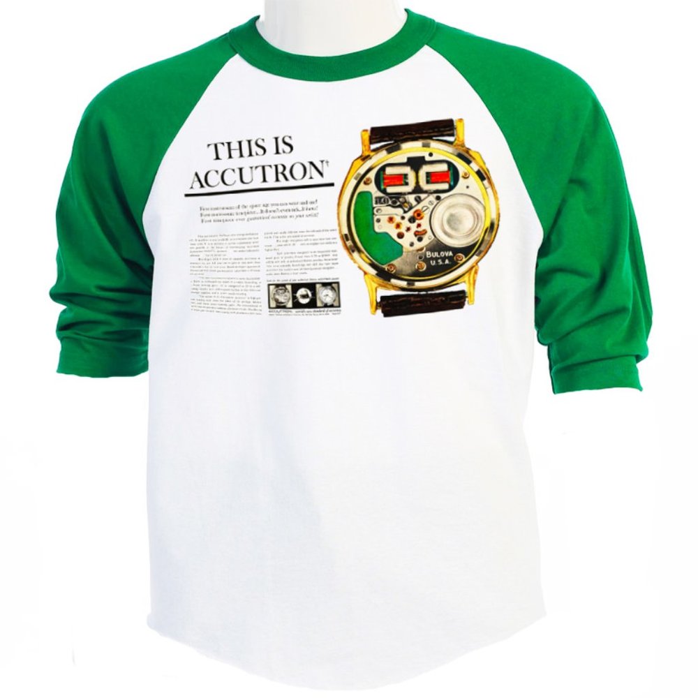 THIS IS ACCUTRON WATCH, COOL MENS GREEN SLEEVE JRSEY/TEE T-04